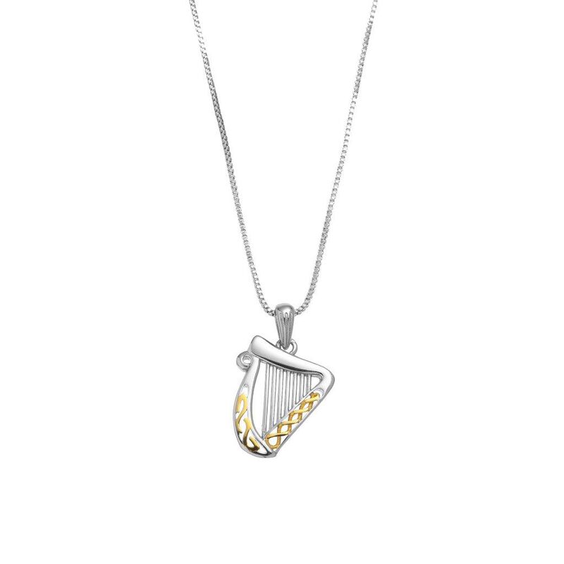 Silver Sterling and Spot Gold Harp Pendant